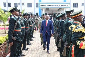 deputy president kithure kindiki inspecting a half gurad of honour by the police during the takeover of kenya prisons service wanini kireri magereza level 4 hospital ruiru in may 2024